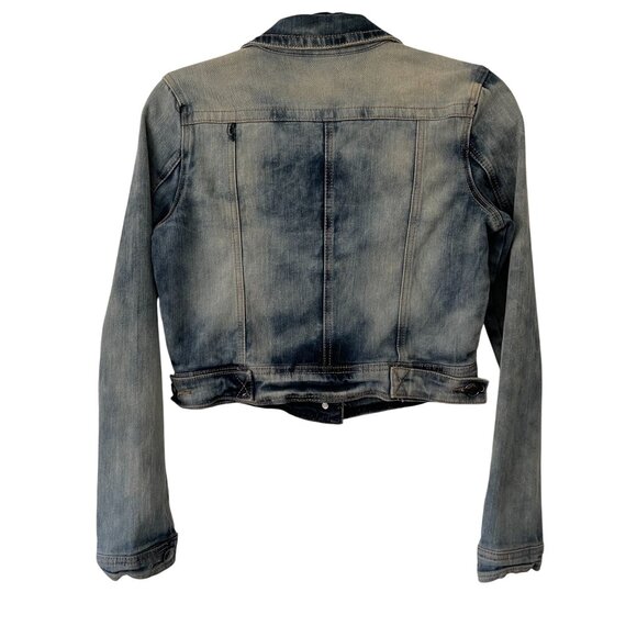 Joujou Size XS Distressed Light Blue Denim Jacket Button Front Pockets Stretch - Picture 5 of 5